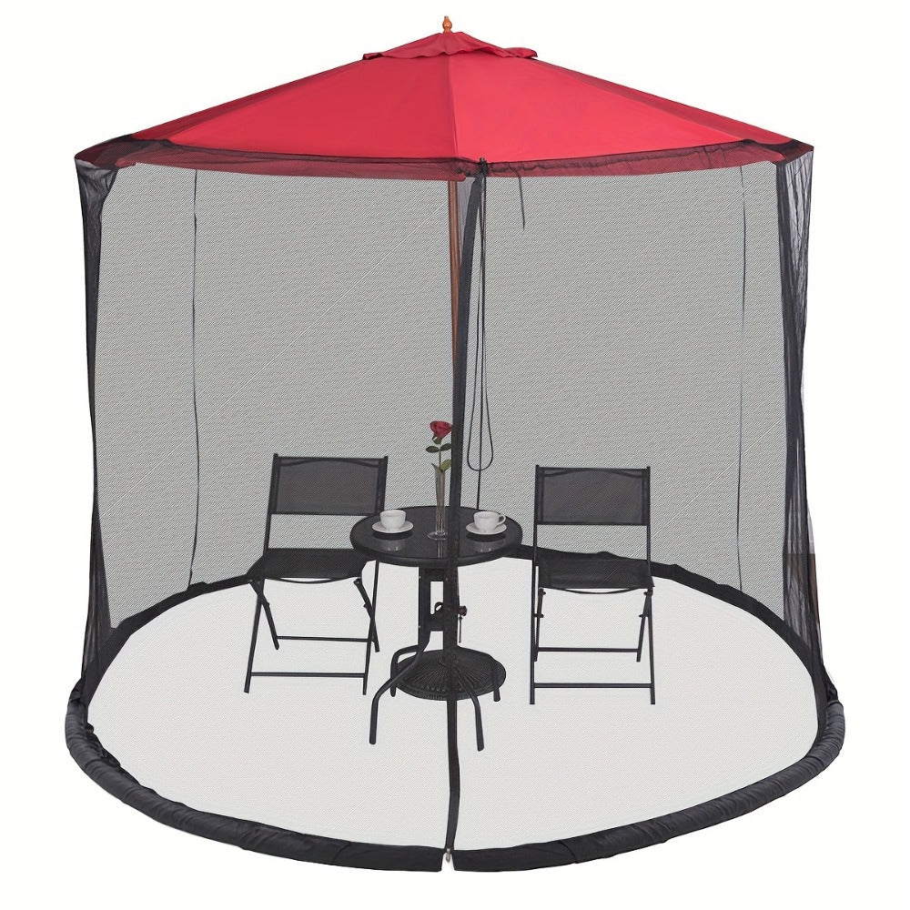 Patio Umbrella Mosquito Net Screen Fits 9-10 Ft Umbrella Outdoor Bug Insect Netting with Drawstring Top Zippered Door Water Tube Base Black