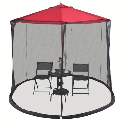 Patio Umbrella Mosquito Net Screen Fits 9-10 Ft Umbrella Outdoor Bug Insect Netting with Drawstring Top Zippered Door Water Tube Base Black