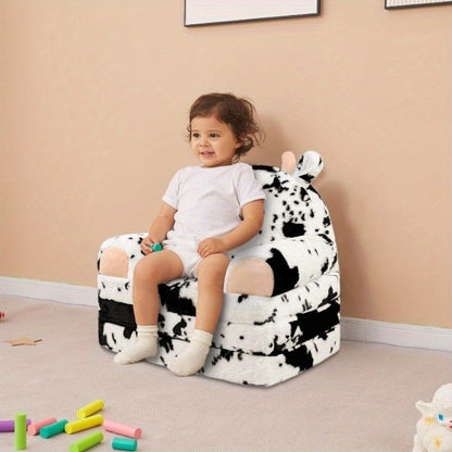 Kids Foldable Sofa Chair, Soft Plush Milk Cow Pattern 2-in-1 Flip Open Children's Lounger, Removable Washable Cover, Lightweight Comfy Animal Chair for Boys & Girls Reading Nook