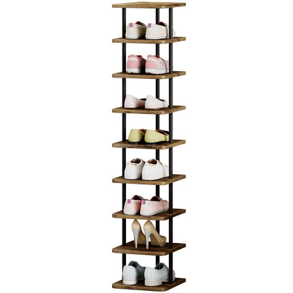 9-Tier Vertical Shoe Rack Tower Narrow Freestanding Shoe Organizer for Closet, Entryway & Bedroom – Slim MDF Shoe Shelf for Space-Saving Home Storage