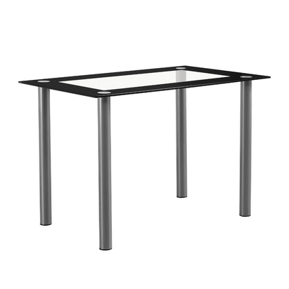 Rectangular Tempered Glass Dining Table for 4 – Clear Glass Top with Black Stainless Steel Cylindrical Legs – Modern Small Dining Table (Chairs Not Included)