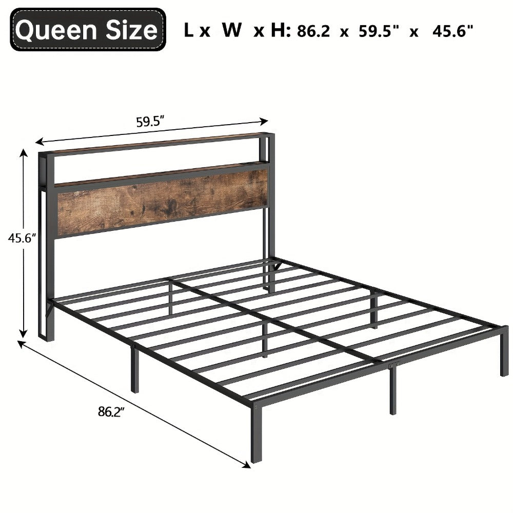 LED Bed Frame with Storage Headboard Charging Station 12 Color Lights Under Bed Storage No Box Spring Full Queen King
