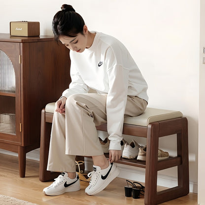 Solid Wood Shoe-Changing Bench Integrated for Home Entrance Hallway, Modern Easy Entrance Shoe Cabinet with Bench, Large-Capacity Storage Cabinet