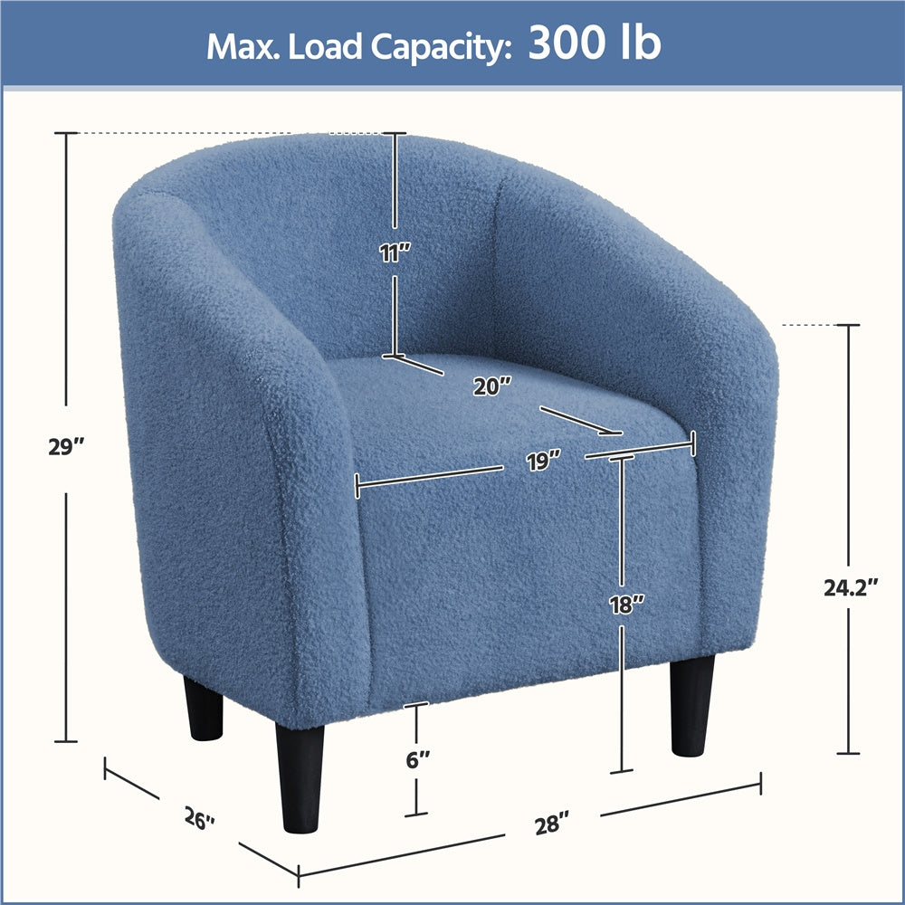 Costoffs Boucle Barrel Accent Chair with Arms, Upholstered Armchair for Living Room, Bedroom, Furniture for Home, Stylish and Comfortable Club Chair for Bedroom, Ivory/Black/Dark Gray/Blue/Yellow