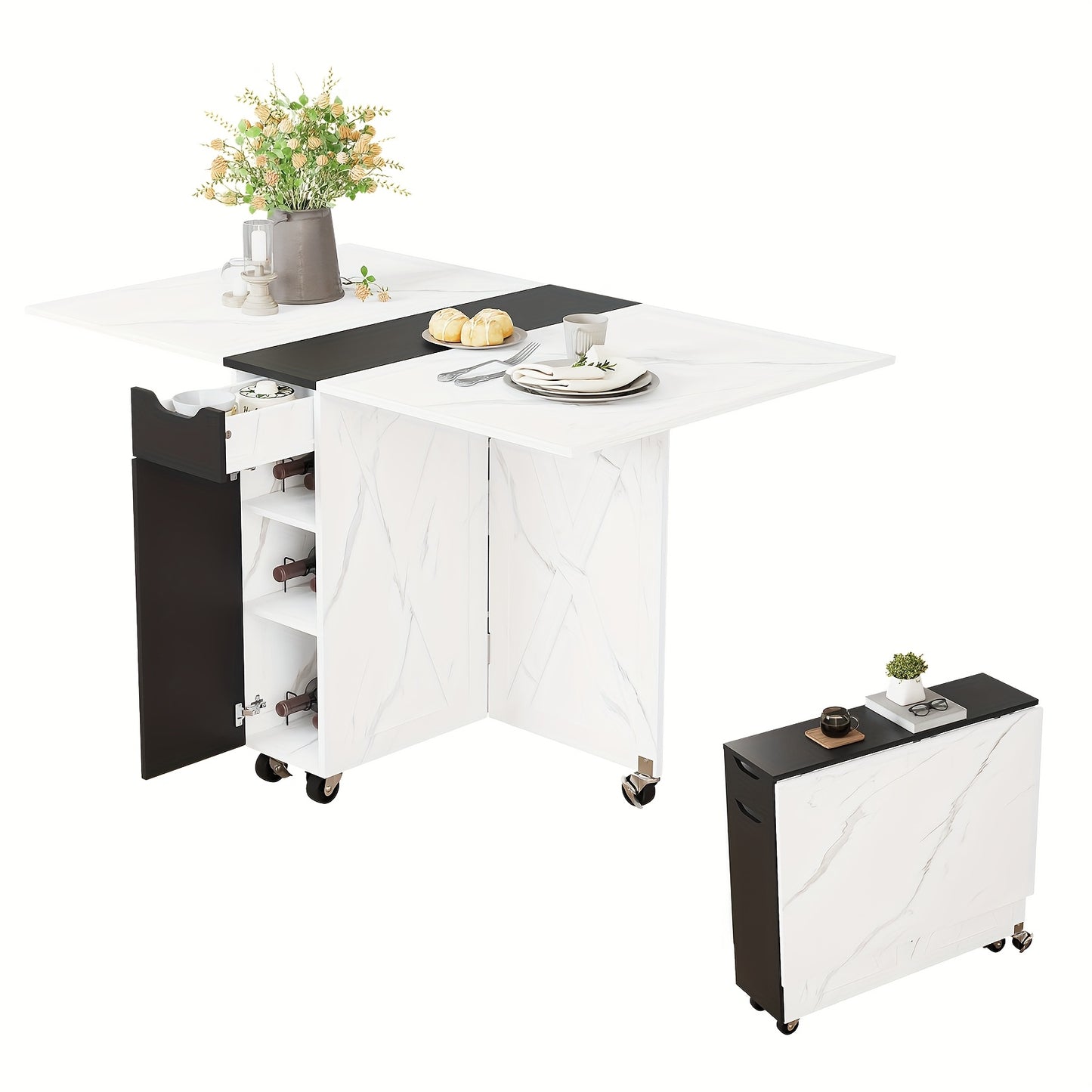 Dining Table for 4, Folding Dining Table Foldable Kitchen Table Farmhouse Dinner Table, Drop Leaf Tables for Small Spaces, Extendable Dining Room Table, Space Saving Rectangle Collapsible Table