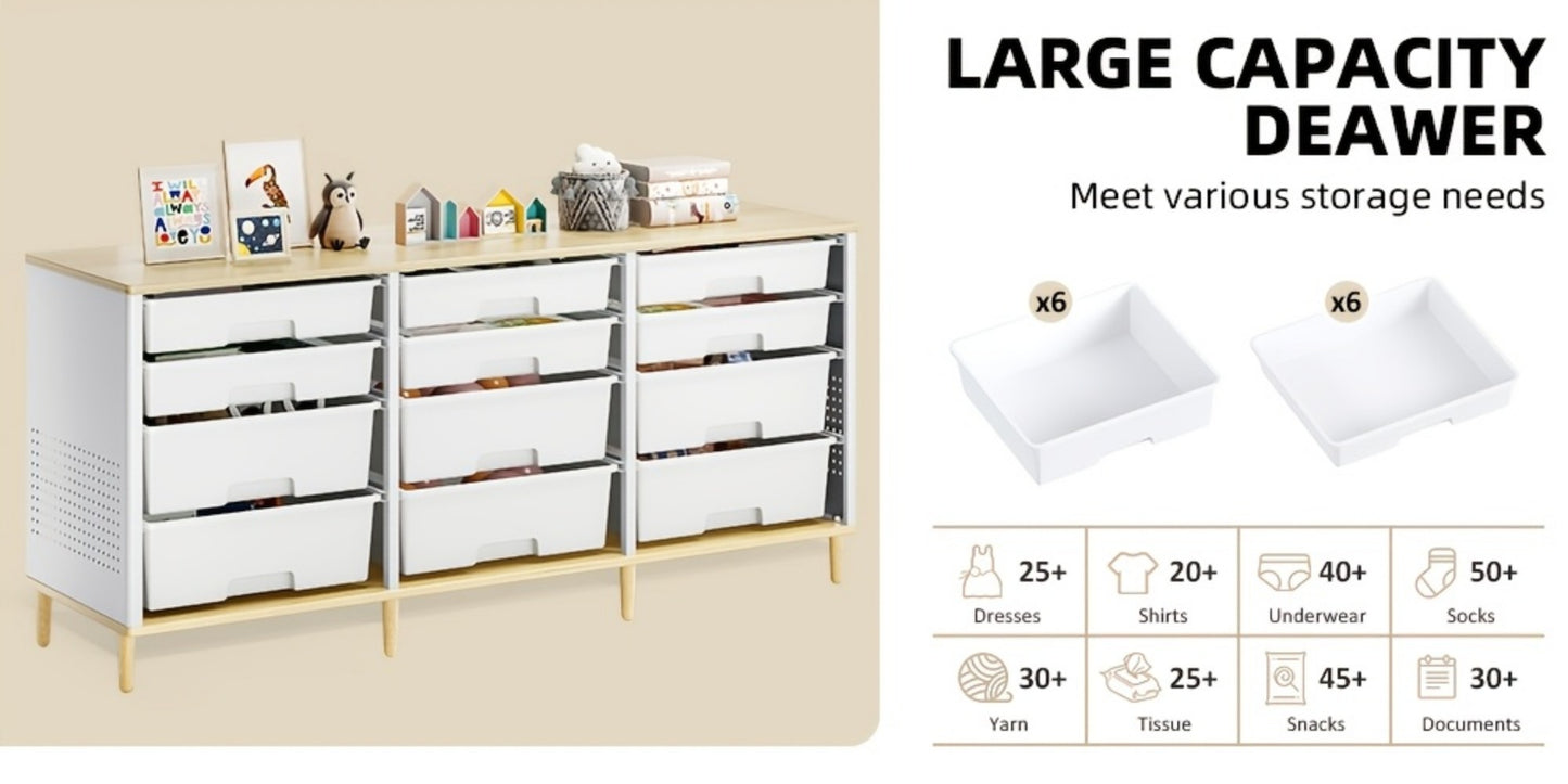 12-Drawer Storage Cabinet with Tabletop Cube Organizer for Home Office Living Room Bedroom Classroom Playroom Craft Room Rainbow White Purple Grey