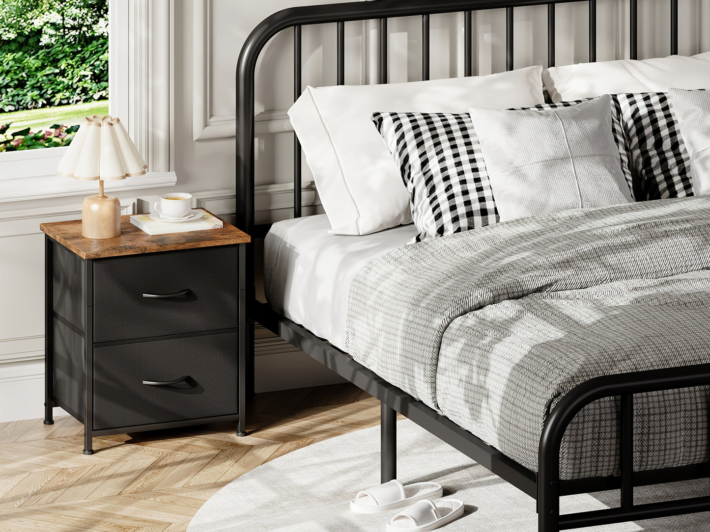 EUNOS Nightstand, Small Dresser for Bedroom with 2 Drawers, Bedside Table Night Stand End Table with Fabric Bins for Bedroom Closet Dorm Guest Room