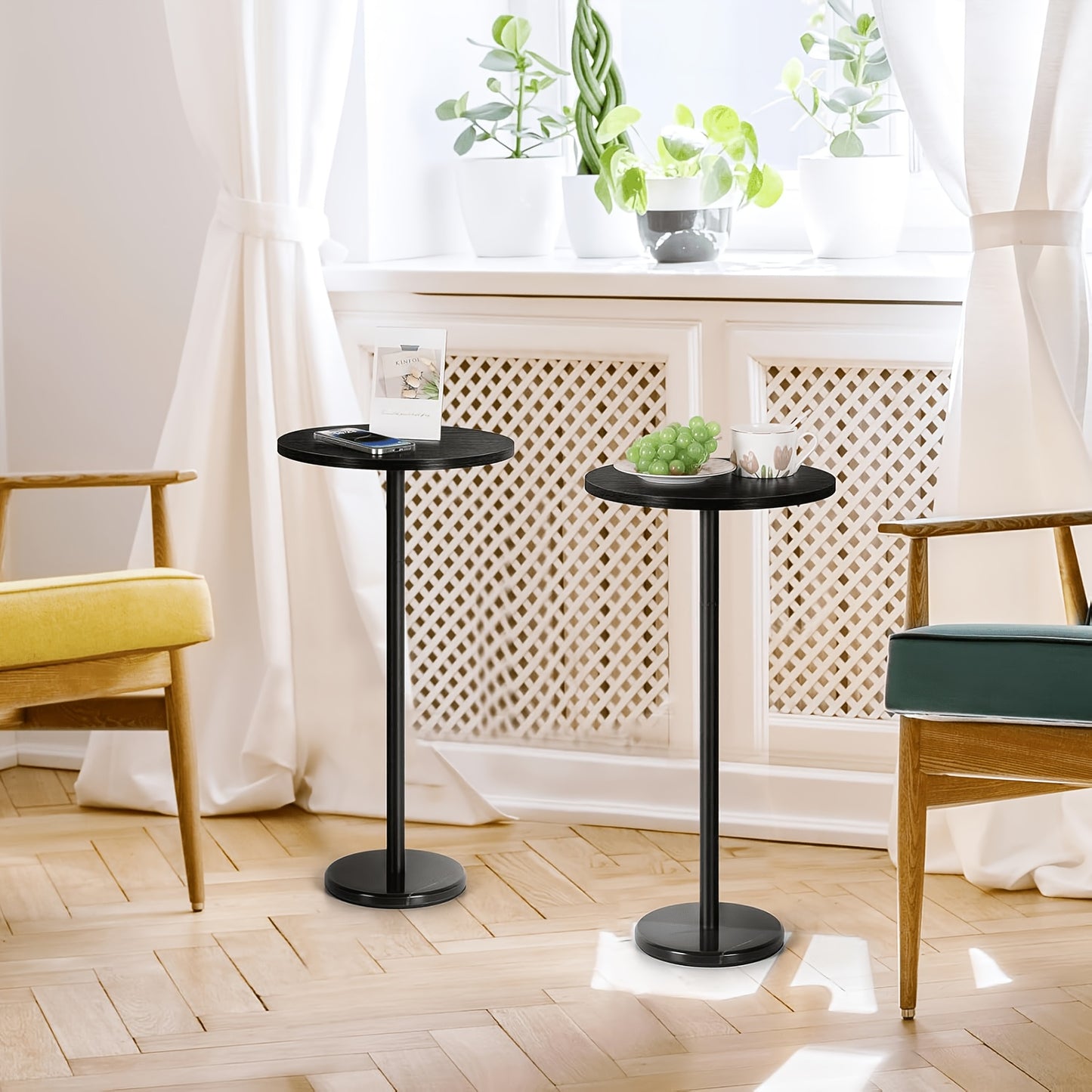 Set Of 1/2 Side Tables Outdoor Round Drink Tables Coffee Roostertail Table with Marble Base Small Pedestal Side Table for Patio Sofa Couch Chair, 1/2 Pack