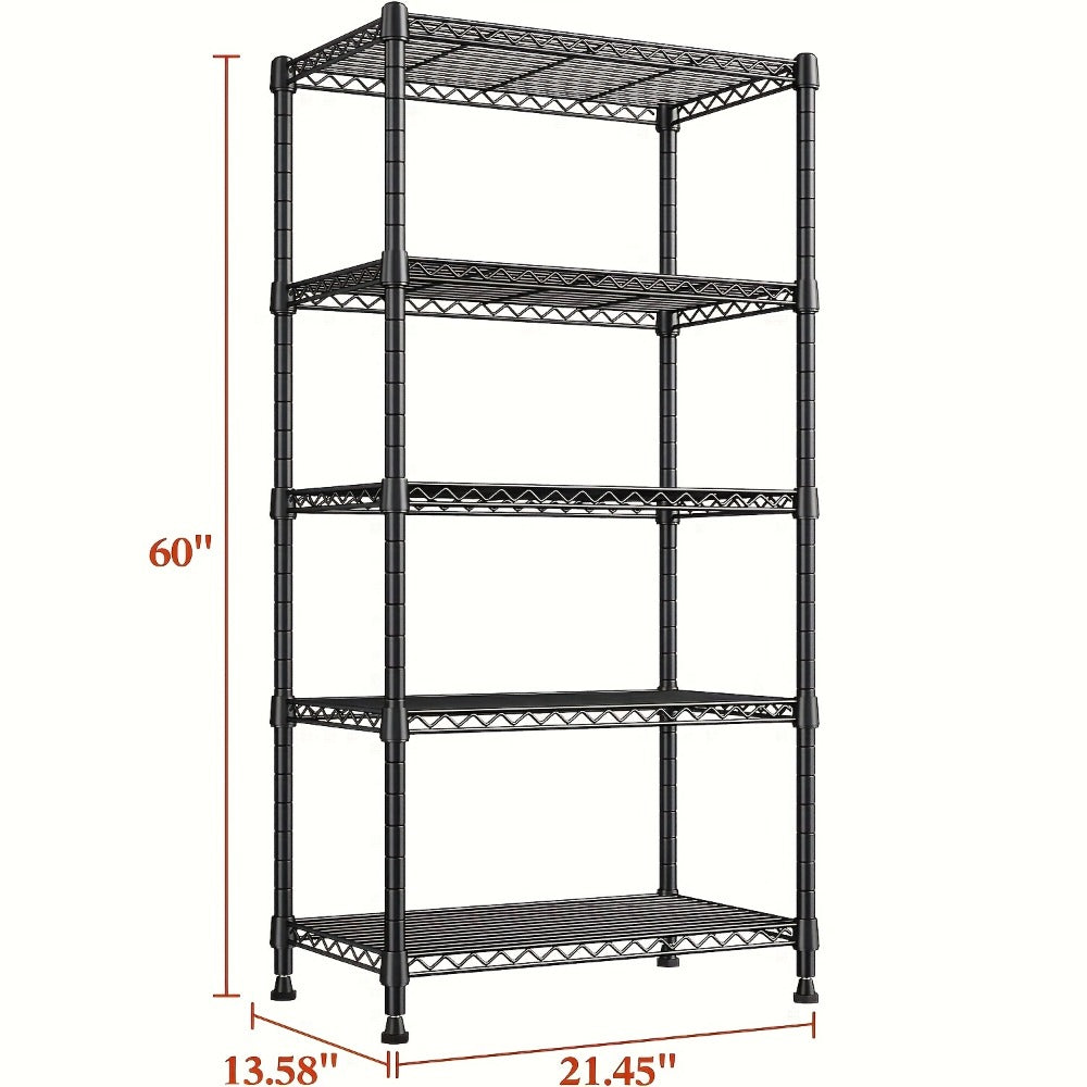 5-Tier 1000LBS Heavy Duty Wire Shelving Unit – Adjustable Metal Storage Rack for Garage, Pantry, Closet, Kitchen & Office – 60"H x 21.45"W x 13.58"D