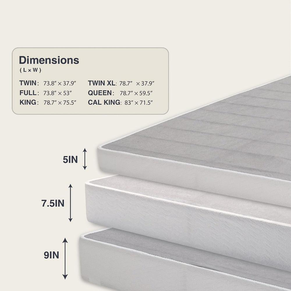 Box Spring 5 7.5 9 Inch Twin Full Queen King Strong Metal Frame Foundation High Profile Quiet Noise-Free Easy Assembly Bedroom Furniture