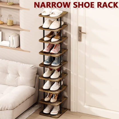 9-Tier Vertical Shoe Rack Tower Narrow Freestanding Shoe Organizer for Closet, Entryway & Bedroom – Slim MDF Shoe Shelf for Space-Saving Home Storage