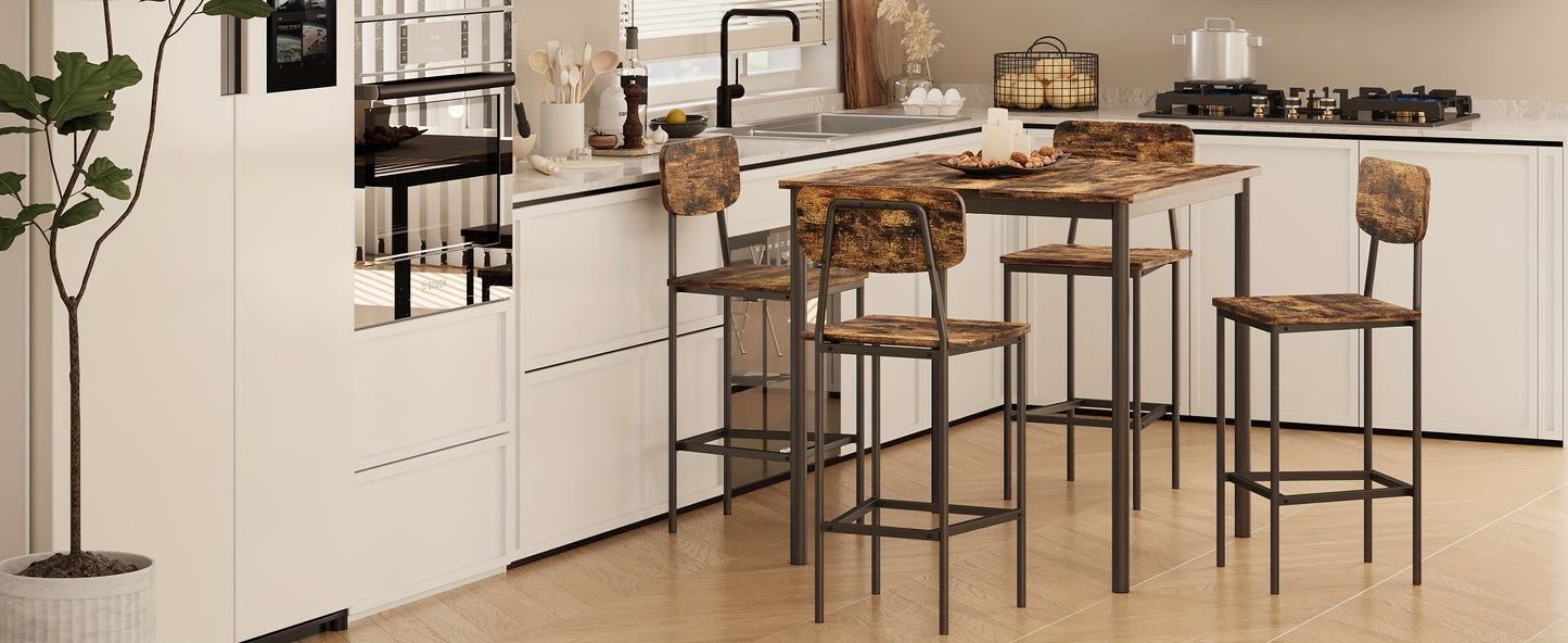 Bifanuo 5pcs Industrial Dining Table Set for 4, Rectangular Kitchen Table And Chairs, Dining Room Set for Small Space