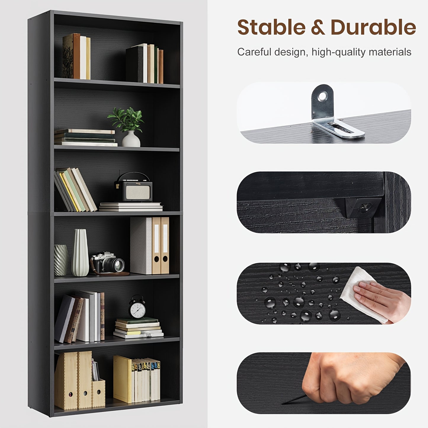 5/6-Tier Floor-Standing Bookshelf Organizer - Multi-Functional Open Shelf for Books, Decor & Cosmetics | Space-Saving Storage Unit for Home Office, Living Room & Bedroom | Modern Industrial Design