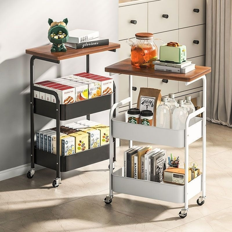 Multi-functional Rolling Kitchen Storage Trolley, White/ Black Multi-layer Mobile Storage Rack, Sturdy Metal Frame, Suitable for Living Room, Bedroom, Kitchen, Bathroom, Office - Easy to Assemble, Smooth-rolling Casters.