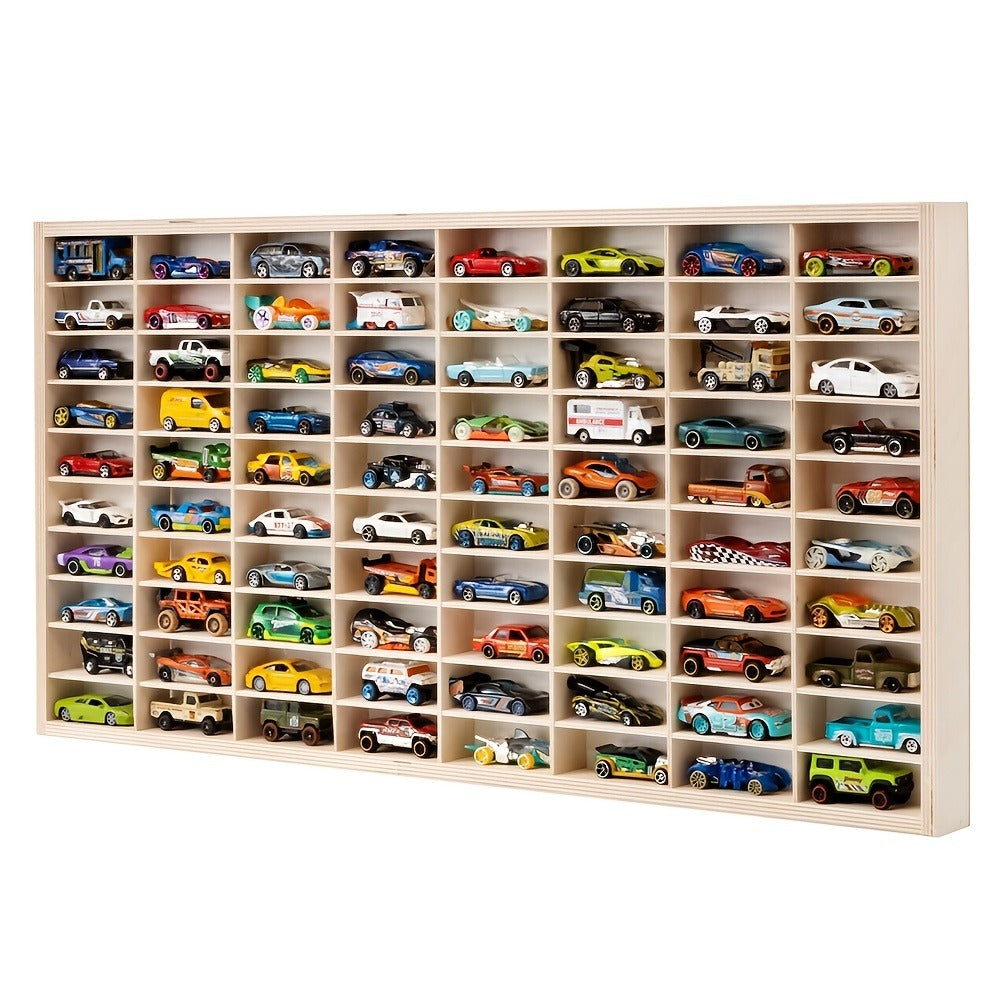 1:64 Scale Solid Wood Die Cast Car Model Storage Box Display Cabinet 60 or 80 Compartments Collector Display Stand with Hooks for Home Office Shop