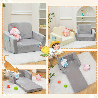 Kids Chairs For, 2-In-1 Soft Sherpa Sofa Folding Bed, Converts Sofa to Recliner, Pull-Out Kids' Sofa Chair Converts to And Recliner with Double Pockets