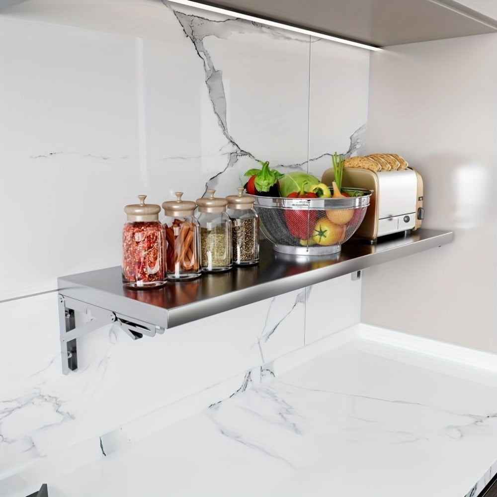 Wall Mounted Folding Table 304 Stainless Steel, Foldable Wall Shelf for Kitchen Bathroom Balcony Laundry Living Room, Space Saving Fold Down Work Surface