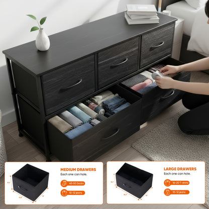 Modern 5-Drawer Dresser with Fabric Bins - Wide Chest of Drawers, Space-Saving, Assembly, Wood-Free Suitable for Apartment, Closet, Hallway - Compact Organizer with Ample Storage (3.2+ Cubic Feet)