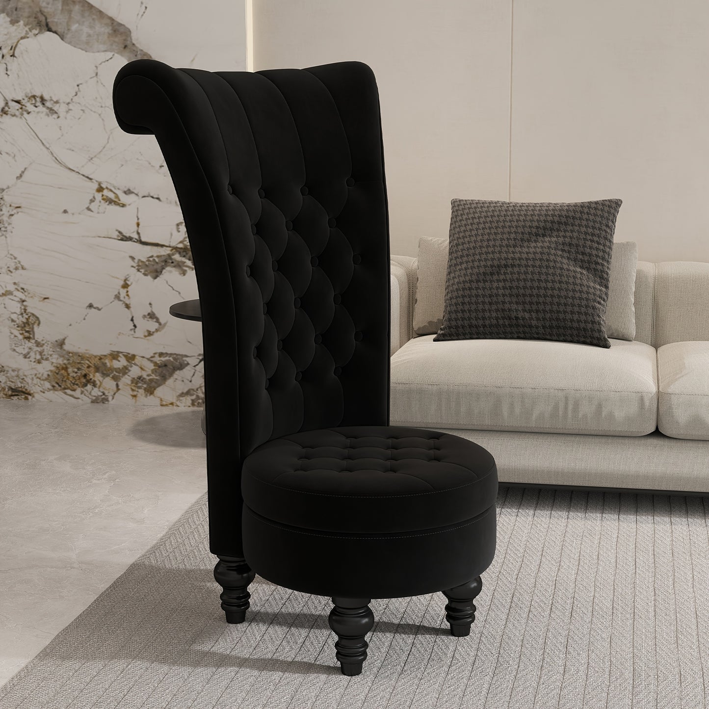 Royal High Back Chair, Velvet Armless Accent Chair with Button-Tufted & Rubberwood Legs, Regal Elegance Throne Chair for Living Room, Dressing Room, Bedroom