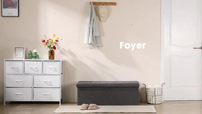 43-Inch Large Folding Storage Ottoman Bench with Padded Seat - Heavy-Duty Footrest & Hidden Compartment, Grey End of Bed Stool for Bedroom/Living Room, Entryway, Holds 660 Lb - Space-Saving Furniture Suitable for Bedroom, Living Room, Entryway