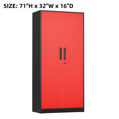 Lockable Metal Storage Cabinet 71"H with Adjustable Shelves & Locking Doors – Freestanding Steel Organizer for Garage, Gym, Home Office & School