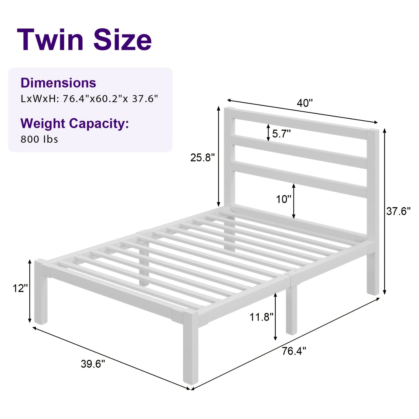 Metal Platform Bed Frame with Slatted Headboard - Under Bed Storage, Sturdy Metal Slats, No Box Spring Needed, Black/white, Twin/Full/Queen/King