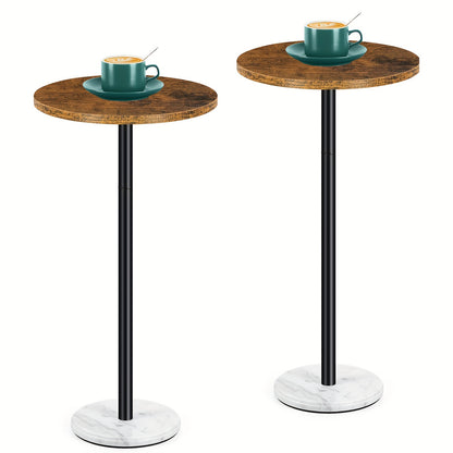 Set Of 1/2 Side Tables Outdoor Round Drink Tables Coffee Roostertail Table with Marble Base Small Pedestal Side Table for Patio Sofa Couch Chair, 1/2 Pack