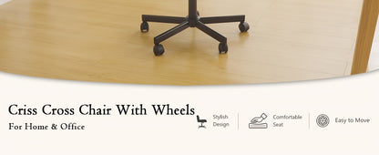 Criss Cross Chair with Wheels, Fabric Padded Armless Cross Legged Office Desk Chair for Home Office, Modern Swivel Height Adjustable Wide Seat Computer Task Vanity Chair