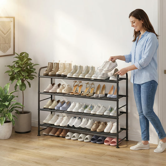 Shoe Rack Long 2/3/4 Tier Shoe Storage Organizer Metal Wide Shoe Shelf for Closet Entryway Bedroom 16/24/32 Paris Large Capacity