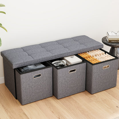 43-Inch Storage Pull-out Ottoman Bench with Hidden Compartment - Heavy-Duty Folding Stool, Soft Synthetic Leather Upholstery, Space-Saving Multi-Functional Footrest for Living Room, Bedroom, Office - 880 Weight Capacity