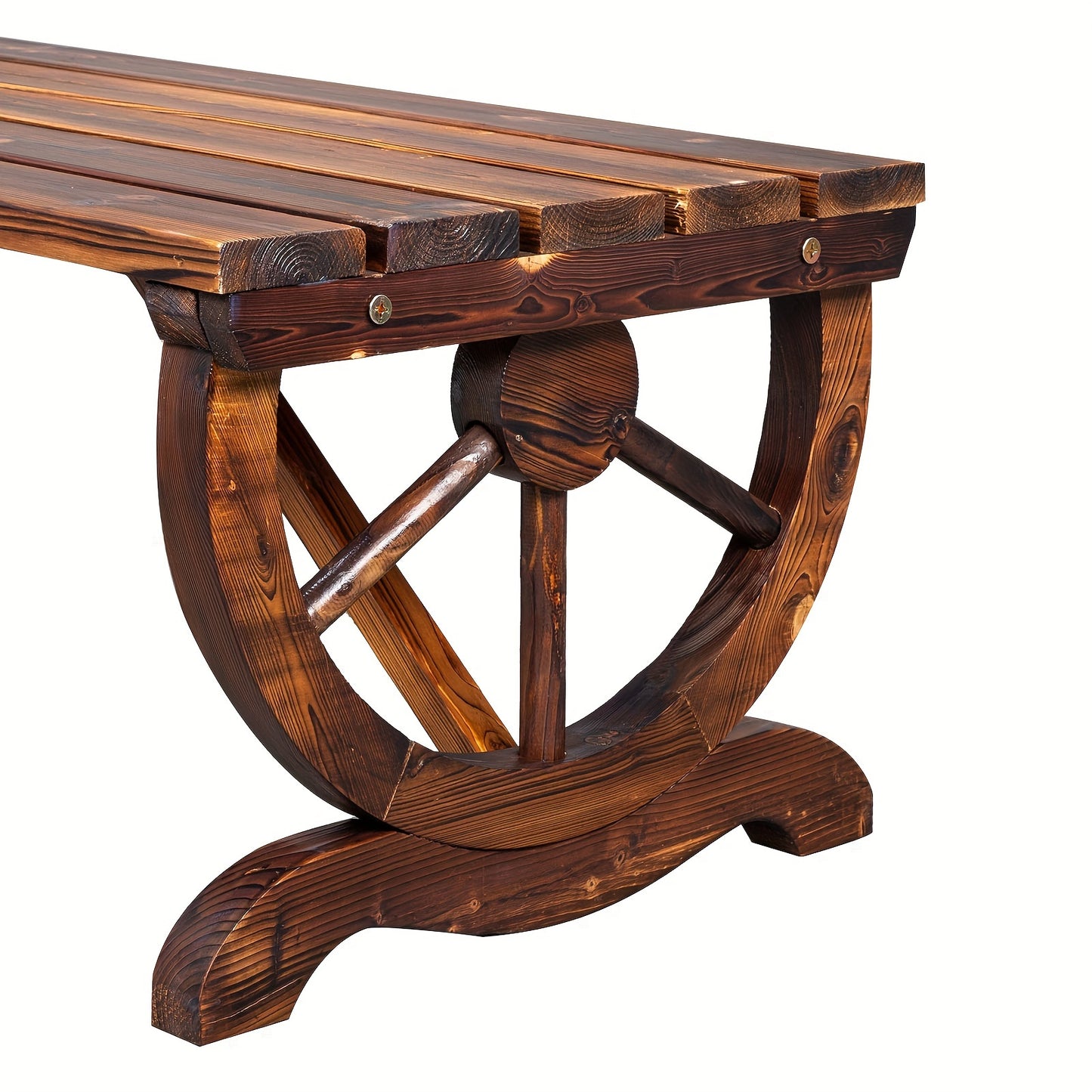 38.5In Wood Bench with Wooden Wheel Cedar Carbide Color