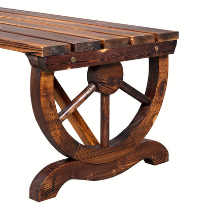 38.5In Wood Bench with Wooden Wheel Cedar Carbide Color