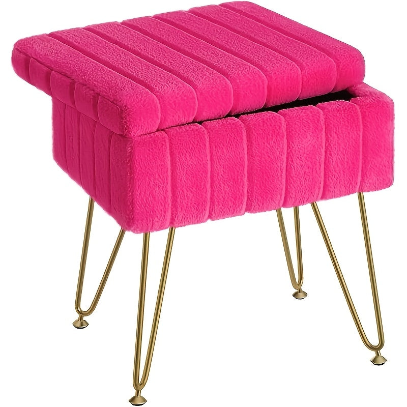 Soft Padded Cushion Vanity Stool, Makeup Footstool with 4 Metal Legs & Adjustable Anti-Slip Feet, Space-Saving Storage Ottoman for Bedroom, Closet & Dressing Area