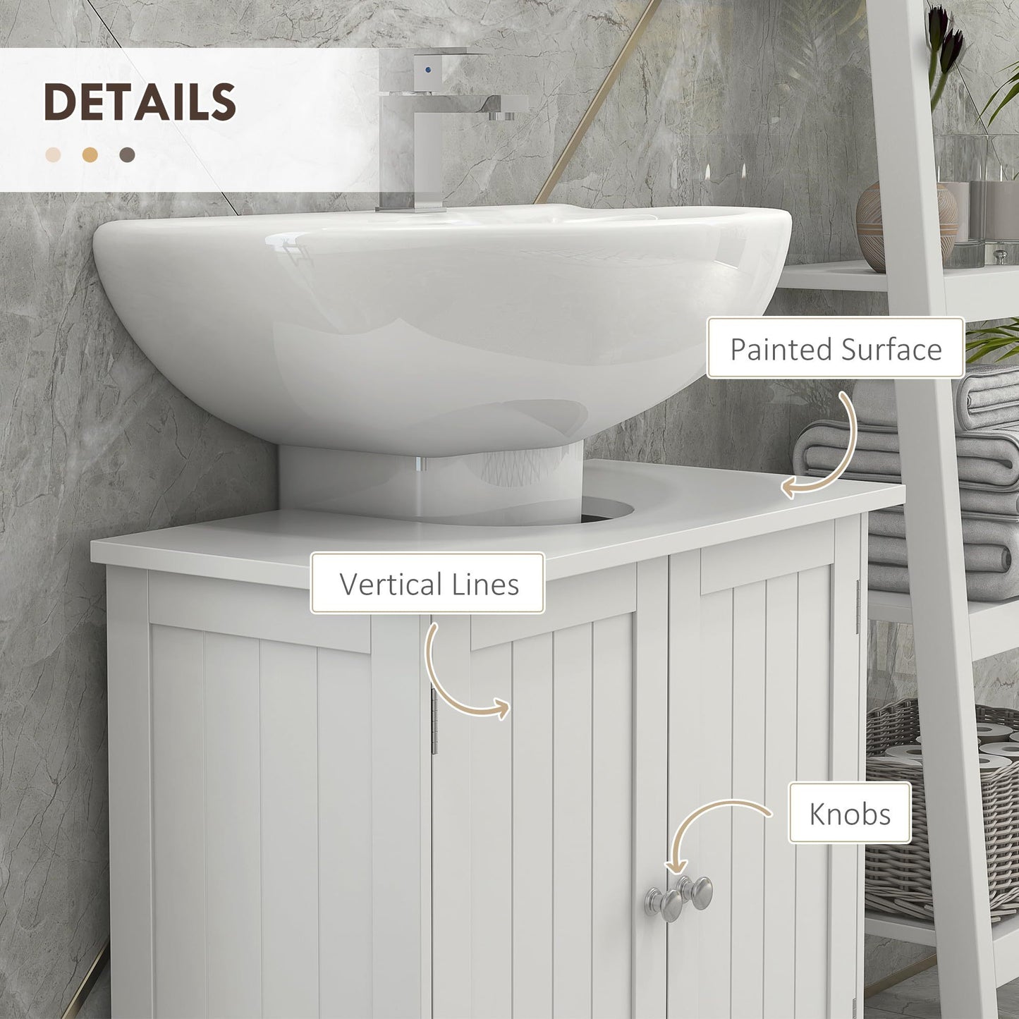Under Sink Bathroom Cabinet with 2 Doors and Shelf, Pedestal Sink Bathroom Vanity Furniture, White