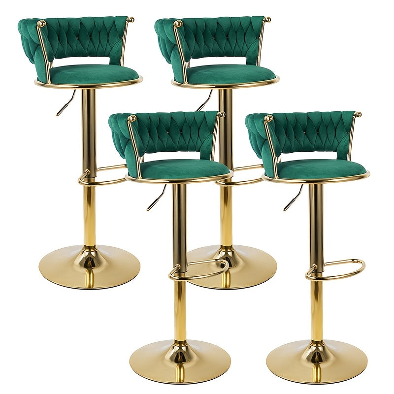 Velvet Bar Stools Set of 2 or 4 Swivel 360° Adjustable Height Counter Stools with Back Gold Metal Base Kitchen Island Dining Room Woven Velvet Black Beige Green