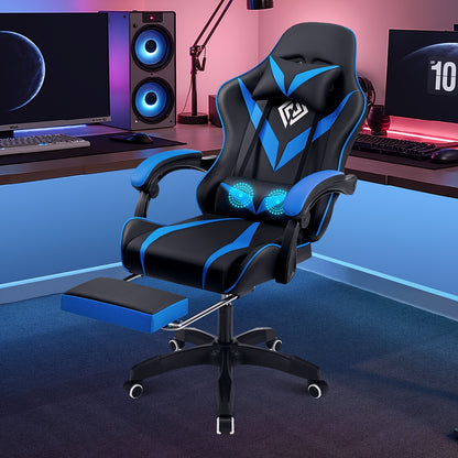 LED Gaming Chair with Wireless Speakers And Massage, Big And Tall Video Game Chair for 397Lbs with Footrest, Reclining High Back Computer Desk Chair