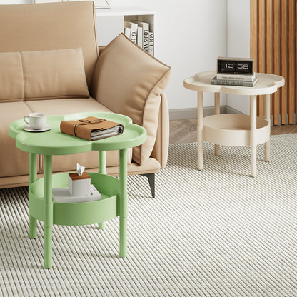 2-Tier Round Flower Shaped Side Table with Lower Shelf - Space-Saving Compact Design for Small Spaces, Easy Assembly Lightweight Durable Plastic Construction, Ideal for Living Room, Bedroom, Office - Ideal Gift for Home Decor