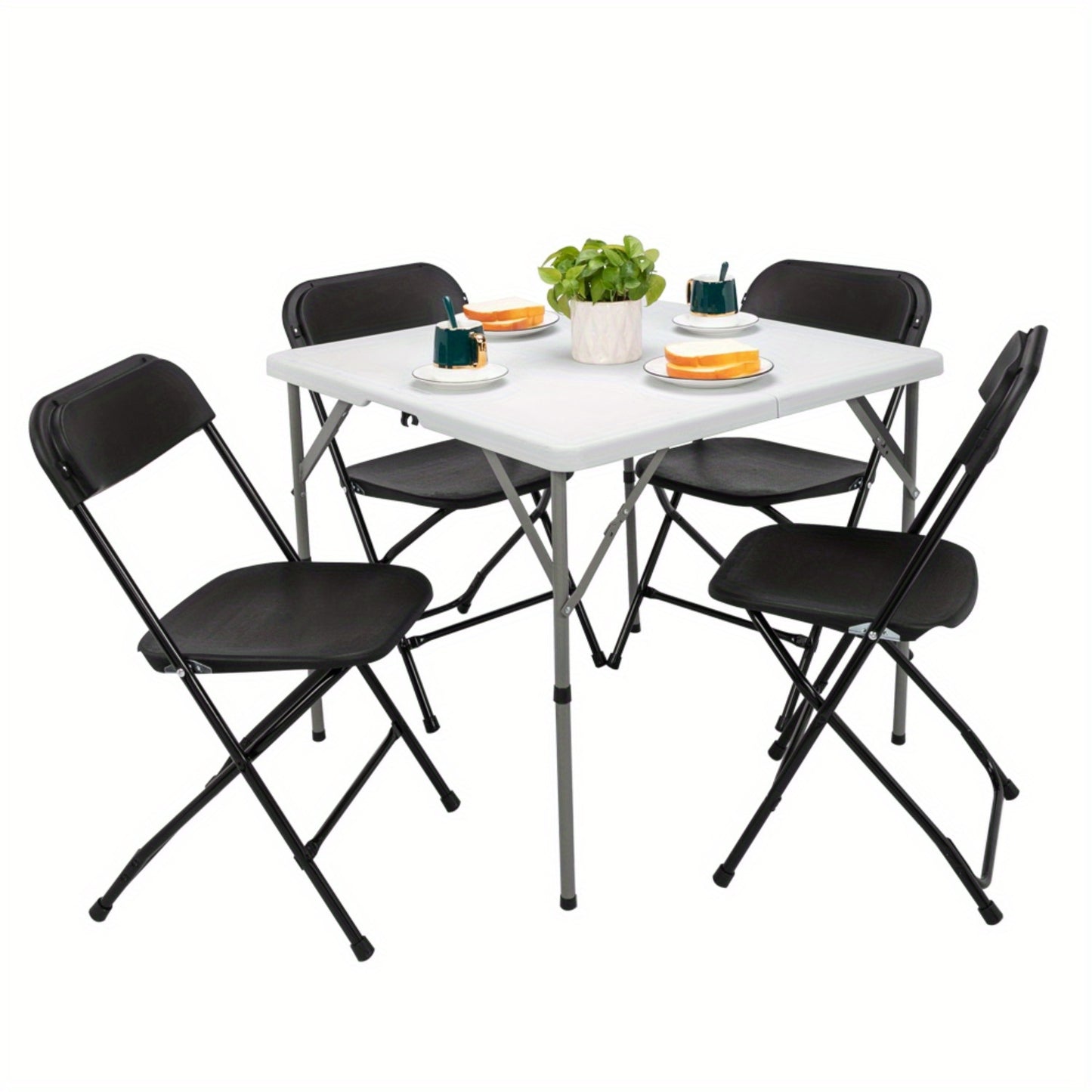 Bonnlo 34 Inch Folding Card Table Square Bi Folding HDPE Tabletop Sturdy Metal Frame Lock Design for Stability Indoor Outdoor Use Black/ White Folding Dining Table Foldable Kitchen Party Wedding Event Commercial Table