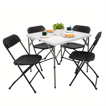Bonnlo 34 Inch Folding Card Table Square Bi Folding HDPE Tabletop Sturdy Metal Frame Lock Design for Stability Indoor Outdoor Use Black/ White Folding Dining Table Foldable Kitchen Party Wedding Event Commercial Table