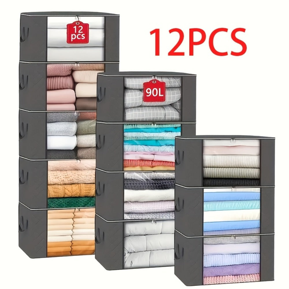 Large Storage Bags 23.78 Gal Foldable Clothes Storage Bins Closet Organizer Containers with Reinforced Handle for Clothing Blankets Comforters Bed Sheets Pillows 4 5 6 12 Pack Gray