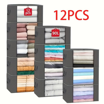 Large Storage Bags 23.78 Gal Foldable Clothes Storage Bins Closet Organizer Containers with Reinforced Handle for Clothing Blankets Comforters Bed Sheets Pillows 4 5 6 12 Pack Gray