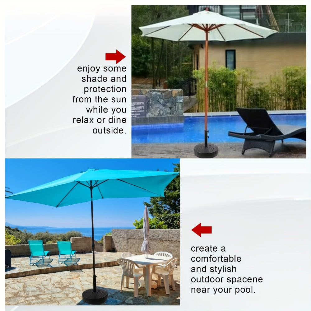 Heavy Duty Patio Umbrella Base Round Plastic Stand 50lb Capacity 3 Liner Rings Adjustable Knobs Black