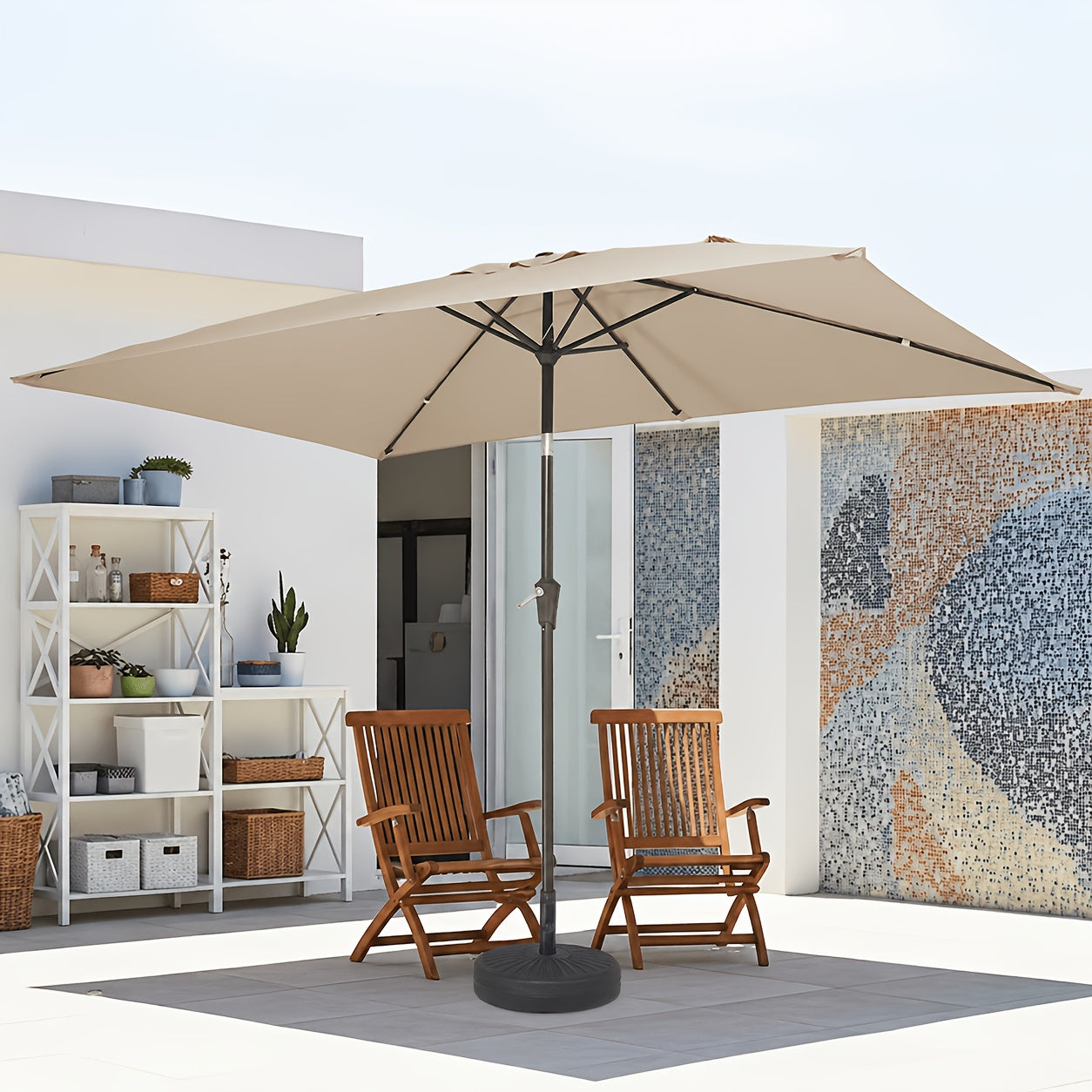 [UV Protection] 6.5X10 Ft Rectangular Patio Umbrella Outdoor Market Umbrella With Push Button Tilt And Crank, Rectangle Table Umbrella 6 Sturdy Ribs UV Protection For Pool Garden Backyard Deck