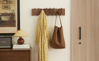 Modern Walnut Wooden, with 4/6/8/10/12 Hooks, Coat Rack, Hooks, Wall Mounted, Accordion, Entryway, Bedroom, Bathroom, Solid Wood, Smooth Polishing, Stable Adhere, Holds 22 Lbs, Floating Shelves