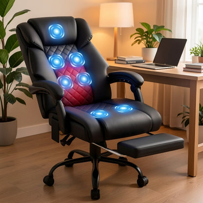 7-Point Vibrating Massage Office Chair with Heated, Ergonomic Desk Chairs with Footrest And 135 Degree Reclining High Back, Big And Tall Executive Office Chair 400LBS, Thick Cushion Gaming Chair for Home Office