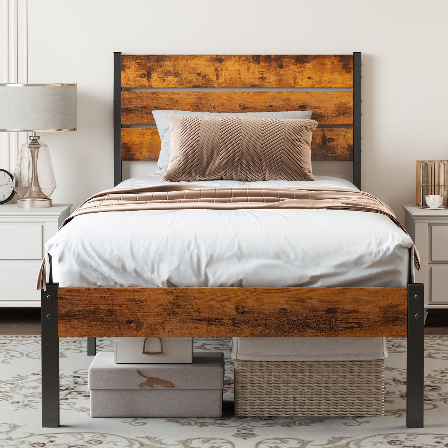 Modern All-Metal Bed Frame with Headboard And Footboard – Tool-Free Assembly, Underbed Storage, No Box Spring – Available in Queen, Full, And Twin Sizes