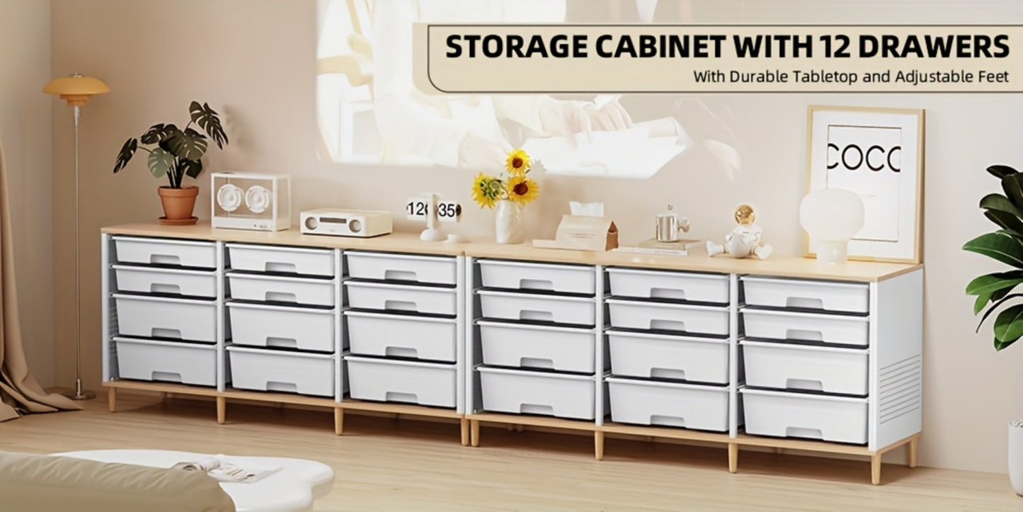 12-Drawer Storage Cabinet with Tabletop Cube Organizer for Home Office Living Room Bedroom Classroom Playroom Craft Room Rainbow White Purple Grey