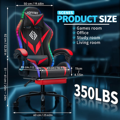 HOFFREE 2 Point Massage Lumbar Support Bar - Ergonomic Gaming Chair, Sponge-Filling, Rotating Back And Cushioned Seat For PC, Laptop, Gaming Setup, Wireless Gaming Chair, Comfortable Recliner