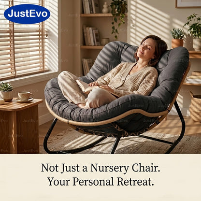 Extra Large Rocking Recliner Chair Ergonomic Design Adjustable Headrest Cushioned Seat Sturdy Frame Manual Recline for Home Office Patio Living Room White Sky Gray