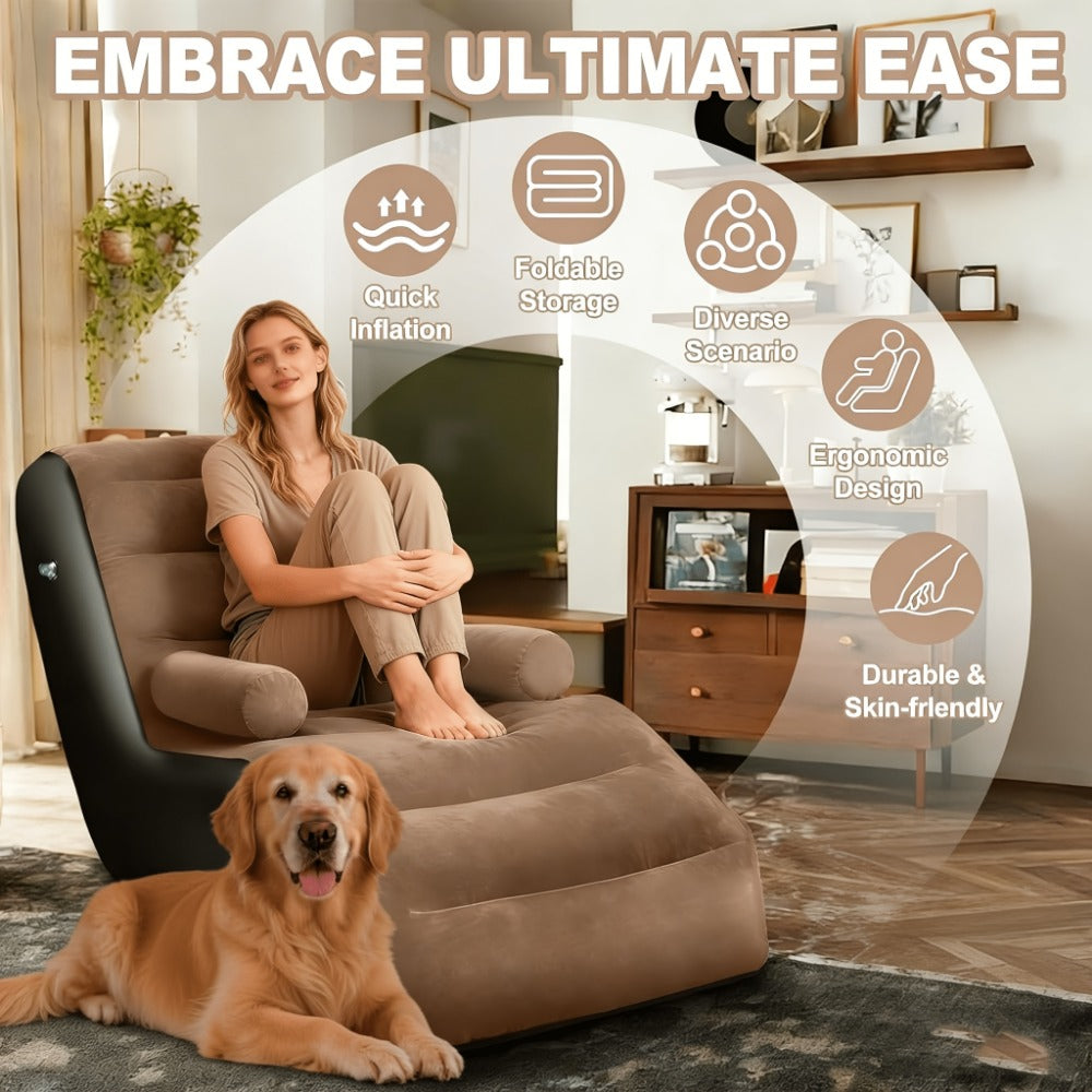 Camping Inflatable Couch with Armrest & Waterproof Flocked Surface – Portable Air Sofa Lounge Chair for Adults, Outdoor Camping, Movie Night & Indoor Use